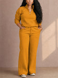 Women Half Zip Sweatsuit Set Wide Leg Pants 2 Piece Lounge Outfit