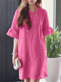 Leisure Round Neck Bell Sleeve Mini Dress for Women