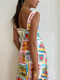 Female Sea Life Graffiti Printed Vacation Strappy Dress