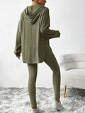 Autumn Casual Ribbed Knit Striped Loose Fit Hoodie and Trousers Set for Women