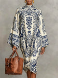 ‌Women's Elegant Ethnic Style Long Sleeve Paisley Print High Neck Dress‌