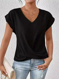 Women's Summer Basic Solid Color V Neck Short Sleeve T-Shirts