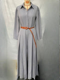 Ladies' Autumn Elegant Gray Tie-Waist Lapel Pleated Long Sleeve Jumpsuits