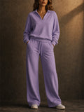 Women 2 Piece Casual Polo Wide Leg Lounge Set Sweatsuit