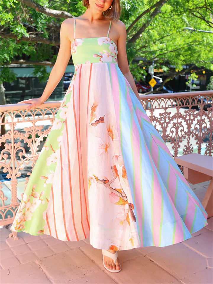 Women's Trendy Painting Style Print Big Hem Strap Dress