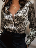 ‌Women's Chic Sexy Button Up Snakeskin Print Long Sleeve Blouse‌s