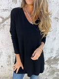 Women's Casual V Neck Loose Fit Knitted Long Sleeve Shirts