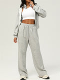 Women's Sporty Solid Color Slim Fit Cardigan Hooded Sweatshirts & Sweatpants Outfit