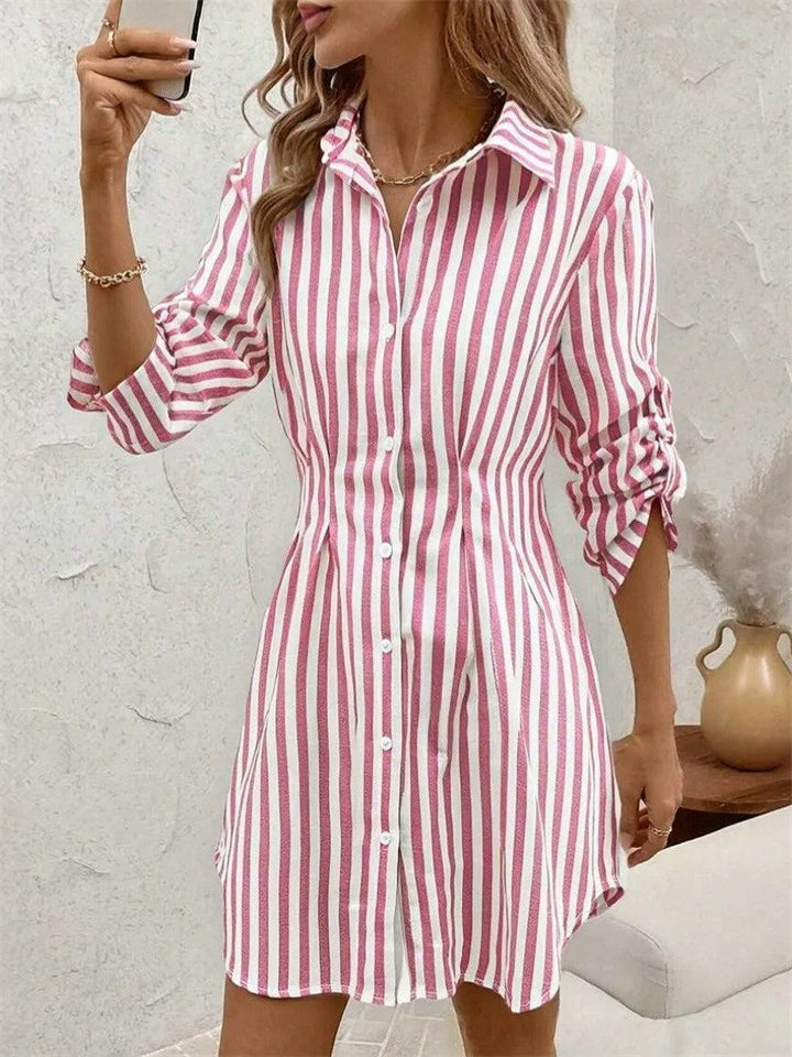 Women's Summer Holiday Style Printed Button Up Lapel Shirt Dress