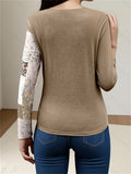 Women's Casual Contrast Color Patchwork Round Neck T-Shirt