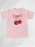 Super Cute Cherry Bowknot Print Summer T-shirts for Women