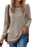 Women's Leisure Crew Neck Long Sleeve Fitted Shirt with Pocket