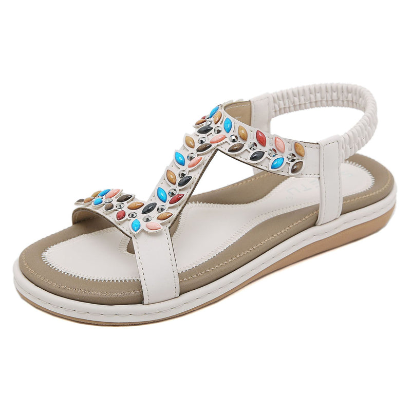 Multicolored Rhinestone Open Toe Beach Sandals for Women