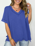 Women's Solid Color Pullover Split Patchwork T-Shirts