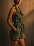 Women Olive Green Utility Romper Sleeveless Belted Jumpsuits