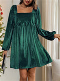 Women's Square Collar Long Sleeve Velvet Dress for Christmas
