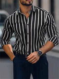 Men's Casual Button Up Striped Long Sleeve Slim Fit Lapel Shirts