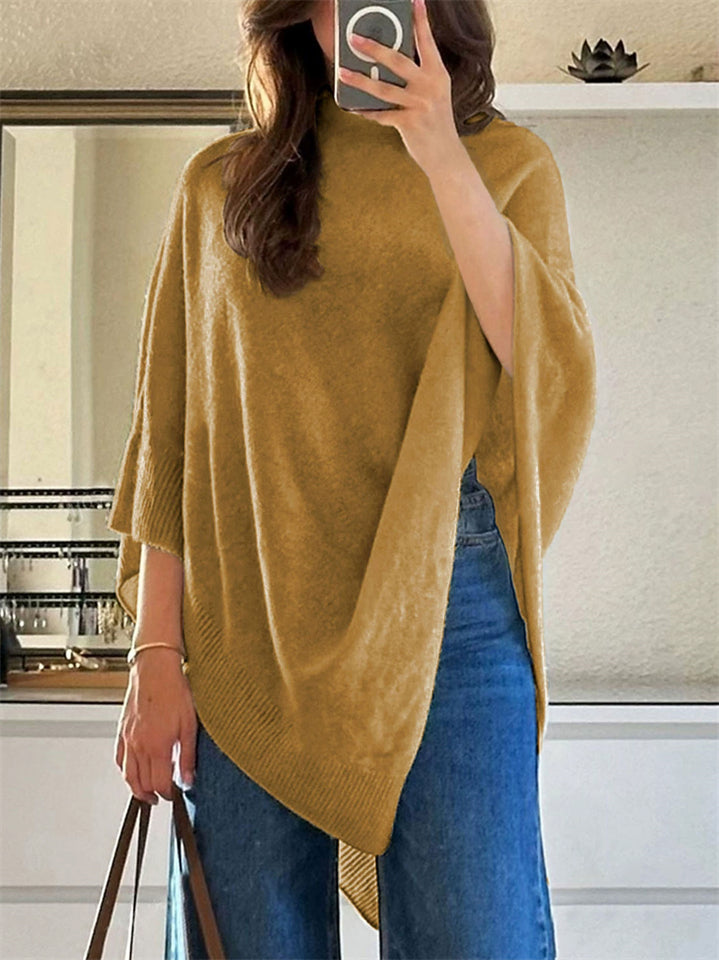 Women's Loose Fit Batwing Sleeve Daily Wear Soft Autumn Cape Sweaters