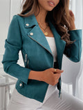 Women's Autumn Casual Zip Front Lapel Slim Fit Suede Jackets