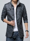 Men's Winter Plush Lined Single Breasted Faux Leather Jackets