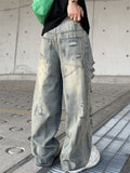 Men's Loose Fit Streetwear‌ Distressed Wide Leg Ripped Jeans