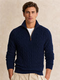 Mens Quarter Zip Pullover Cable Knit Sweater
