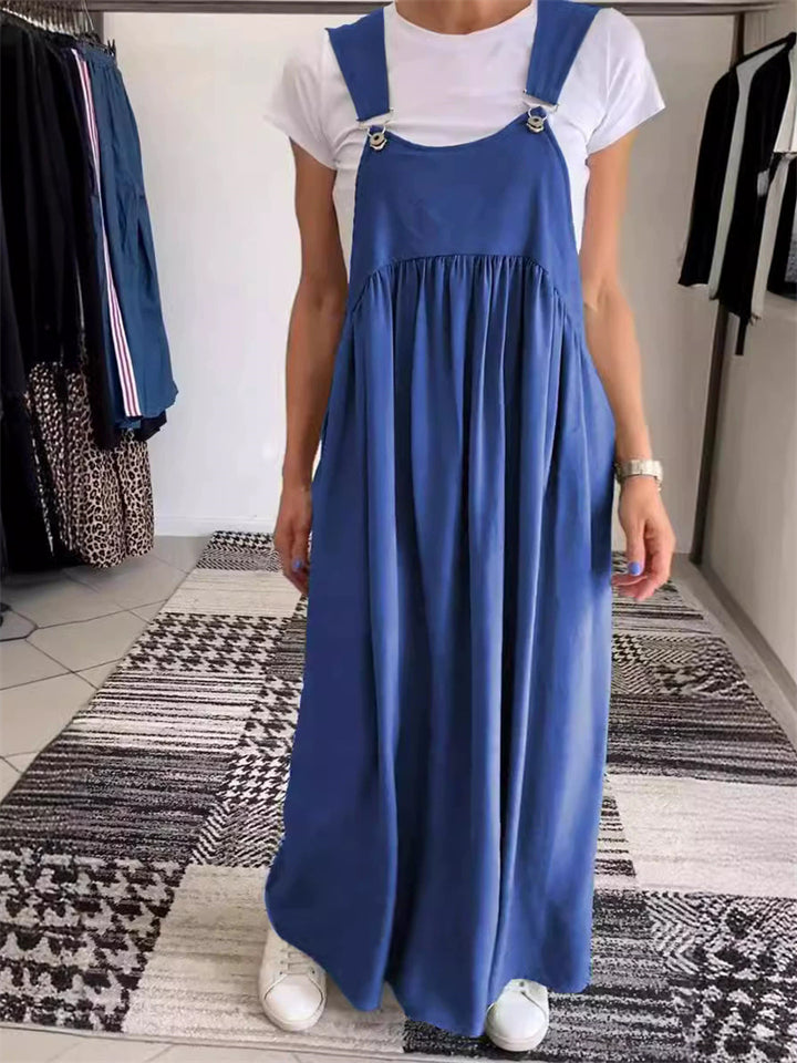 Women's Casual Solid Color Pleated Strappy Dress