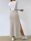 Casual Side Slit Stretchy Knitted Skirt for Women