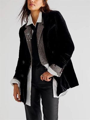 Long Sleeve Velvet Loose Women Lapel Collar Jacket Coat