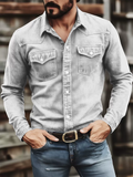 Mens Slim Fit Western Long Sleeve Button Down Denim Shirts