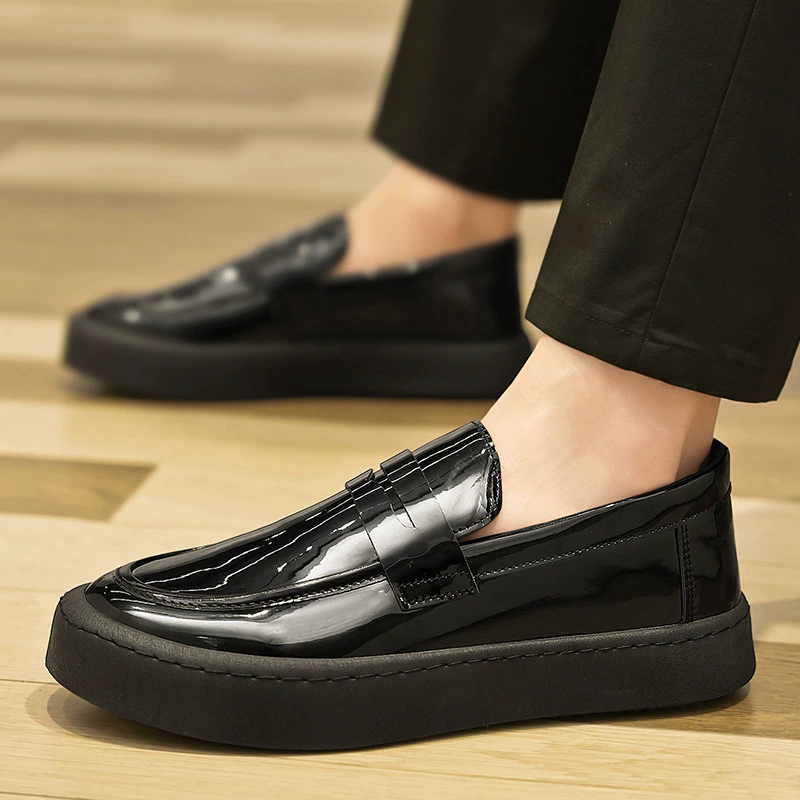 Men's British Style Black Faux Leather Flats Loafers Shoes