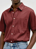 Men's Casual Short Sleeve Button Up Lapel Solid Color Shirts
