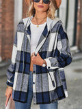 Women's Loose Plaid Long Sleeve Button Up Hooded Coat