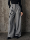 Women High Waist Pinstripe Wide Leg Pleated Office Pants