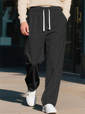 Men's Casual Solid Color Twisted Jacquard Drawstring Trousers