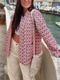 Women's Contrast Color Geometry Print Long Sleeve Cardigan Coat