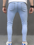 Male Light Blue Skinny Multicolored Patch Jeans