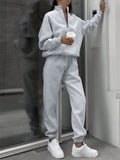 Women's Casual Solid Color Zip Up Pullover Sweatshirts & Sweatpants Outfit
