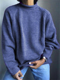 Solid Color Semi High Neck Long Sleeve Sweater for Women