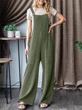 Women's Summer Casual Solid Color Pockets Strap Jumpsuits