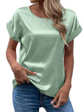Women's Summer Simple Satin Solid Color Round Neck Short Sleeve Shirts