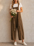 Women Vintage Baggy Wide Leg Distressed Denim Cropped Overalls