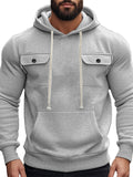 Men's Solid Color Casual Pullover Cargo Hoodies with Pockets