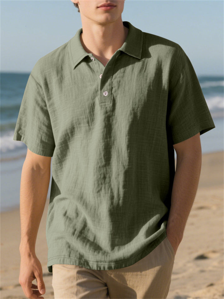 Men's Summer British Style Solid Color Polo Collar Short Sleeve Shirts