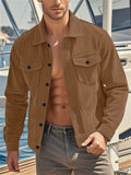 Male's Autumn Solid Color Corduroy Pockets Button Up Cargo Jacket Coats