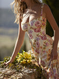 Sexy Romantic Flower Print Sleeveless Bustier Dress for Women
