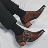 Men's Vintage Paisley Pattern Metal Buckle Chunky Heel Dress Shoes