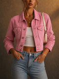 Women Chest Pocket Cropped Denim Jacket Trendy Short Coat