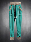Trendy Contrast Color Drawstring Knitted Casual Pants for Men