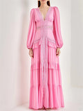 Women's V-Neck Vintage Holiday Ruffled Split Big Hem Dresses